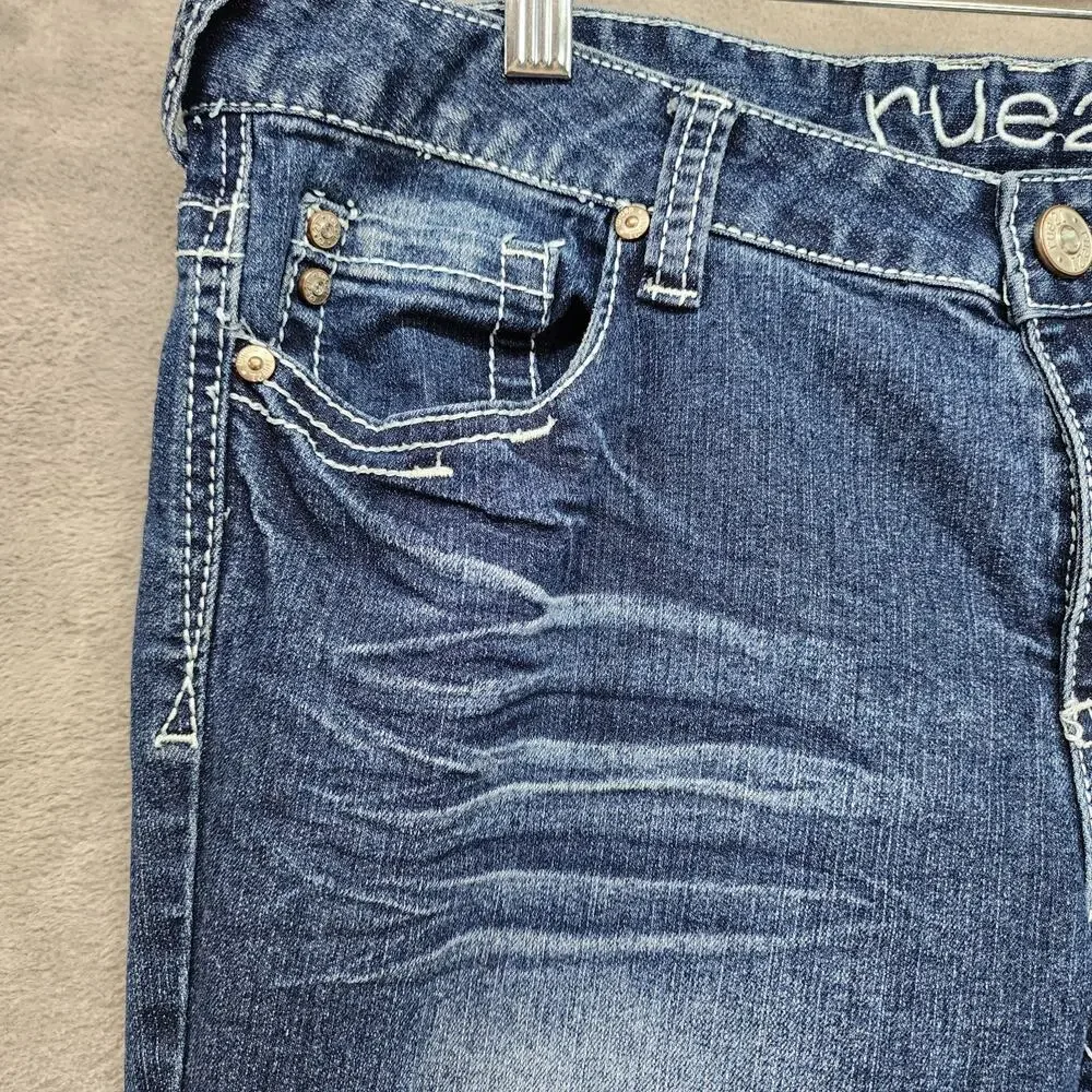 Rue21 Capri Jeans Women’s 11/12 Mid Rise Crop Stretch Denim Cuffed Sequin Pocket - Picture 4 of 12
